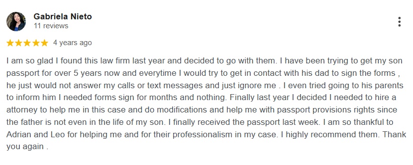 Houston Mother's Rights Attorney Client Review